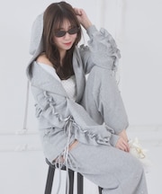 袖フリルクロップドパーカー