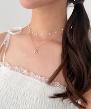 パール×リボンモチーフ2連ネックレス