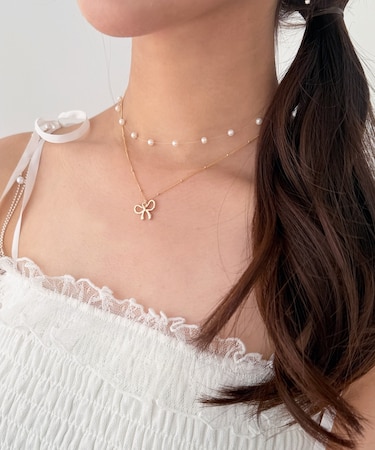 パール×リボンモチーフ2連ネックレス