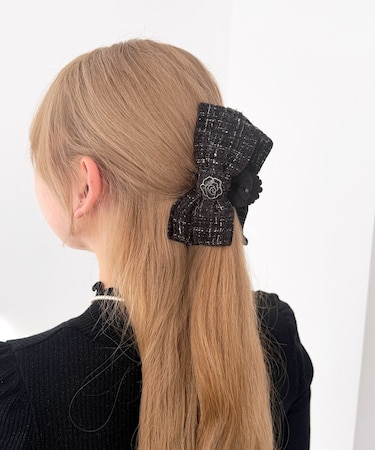 モチーフ付きツイードバレッタ