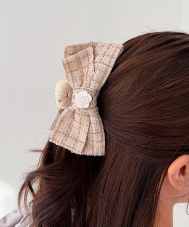 モチーフ付きツイードバレッタ