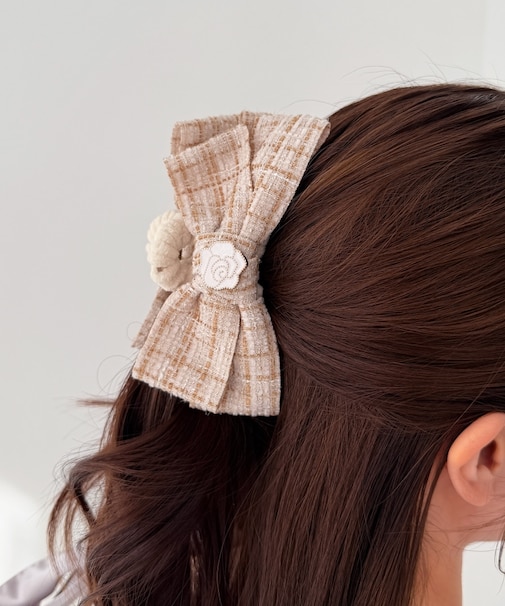 モチーフ付きツイードバレッタ