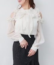 リボンセットシアーフリルニット