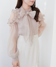 リボンセットシアーフリルニット