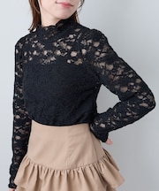 レースハイネックトップス