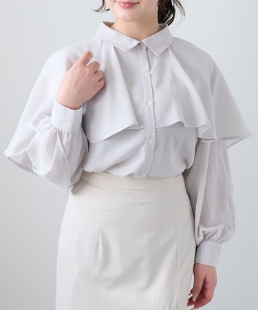 シアーケープロングスリーブブラウス