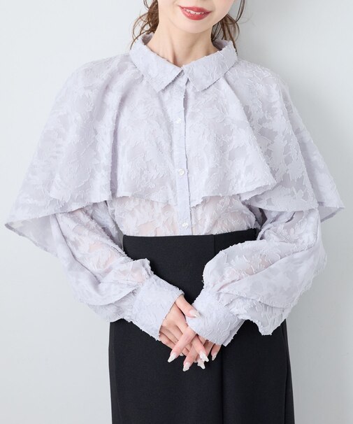 シアーケープロングスリーブブラウス