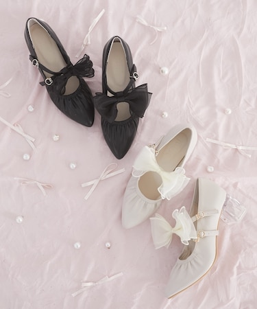 2WAYリボンキラキラヒールパンプス