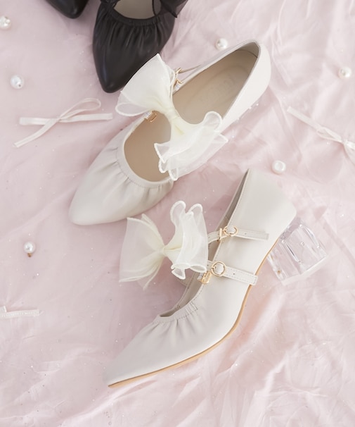 2WAYリボンキラキラヒールパンプス