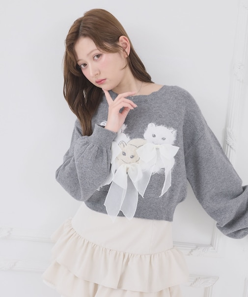 オメカシにゃんずリボンニット