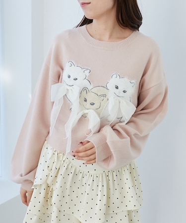 オメカシにゃんずリボンニット