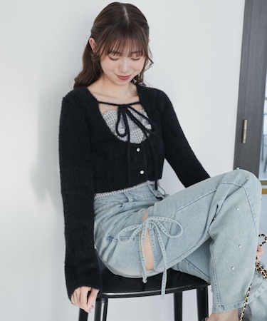 キャミ×シャギーショートカーデセット