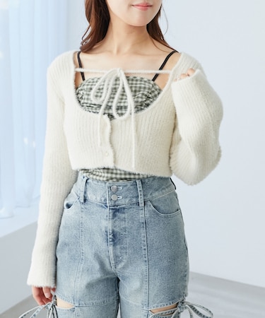 キャミ×シャギーショートカーデセット