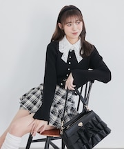 リボンレース襟ニットカーディガン