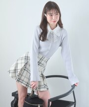 リボンレース襟ニットカーディガン