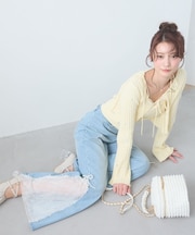 パール×レーススリットデニム