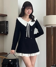 襟付きレイヤード風ミニワンピース