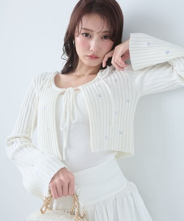 キャミセットフラワー刺繍カーデ