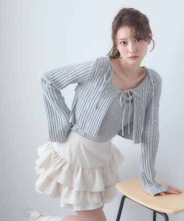 キャミセットフラワー刺繍カーデ