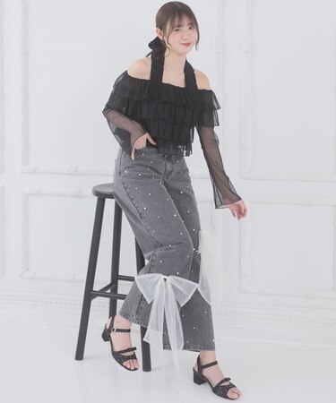 リボンブローチセットキラキラデニム