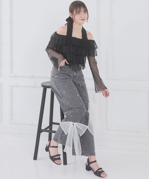 リボンブローチセットキラキラデニム