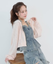 透かし柄ショートニットパーカー
