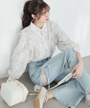 襟付きエアリーフリルブラウス