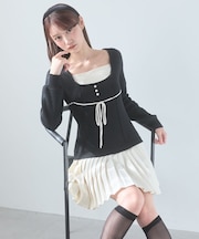 レイヤードライクプリーツニットワンピ