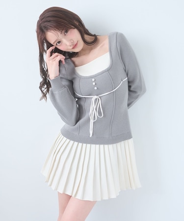 レイヤードライクプリーツニットワンピ