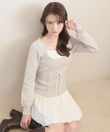 レイヤードライクプリーツニットワンピ