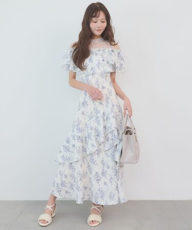ウエストきゅっとオフショルワンピ