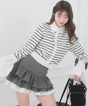 異素材ティアードミニスカパン