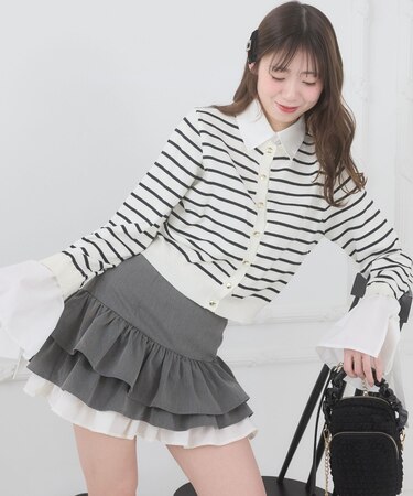 異素材ティアードミニスカパン