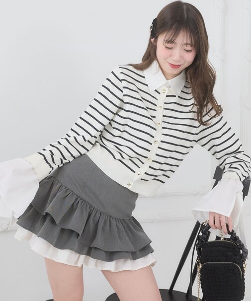 異素材ティアードミニスカパン