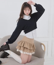 異素材ティアードミニスカパン
