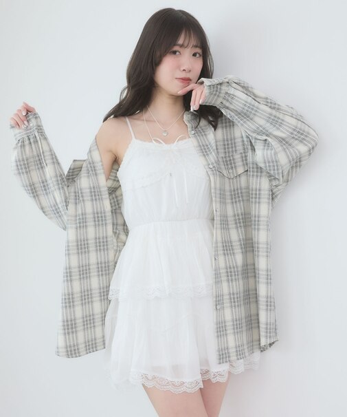 レースフリルティアードキャミワンピ