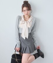 シャツレイヤードライクボウタイニット