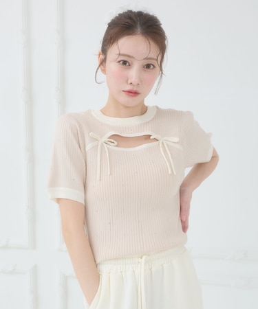 デコルテオープンバイカラーニット