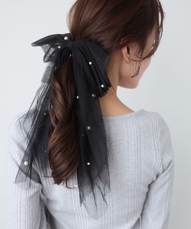 パールチュールリボンバレッタ