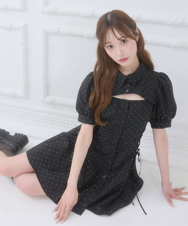 デコルテオープンミニシャツワンピ
