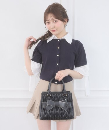 袖リボンシャツレイヤードライクカーデ