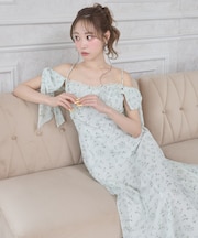 リボンスリーブシフォンキャミワンピース
