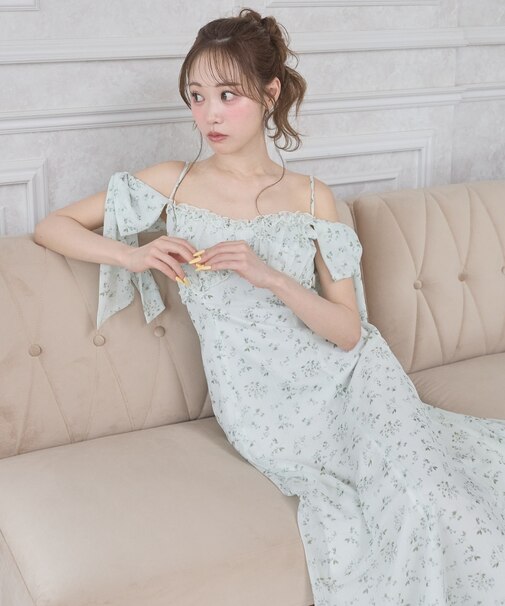 リボンスリーブシフォンキャミワンピース