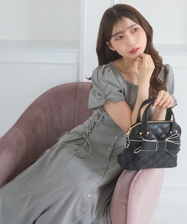 サイドレースアップスクエアネックワンピ