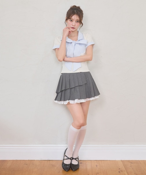 裾フリルプリーツミニスカパン