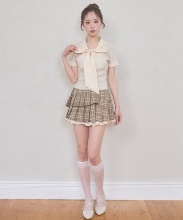 裾フリルプリーツミニスカパン