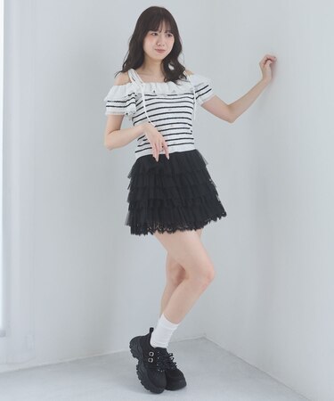 チュールレースフリルミニスカパン
