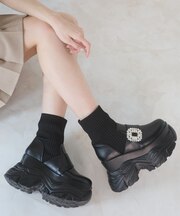 ビジューリブ厚底スニーカーブーツ