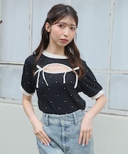 デコルテオープンラインストーントップス