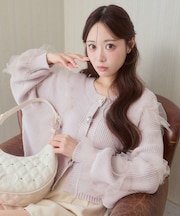 フリルチュールクルーカーディガン